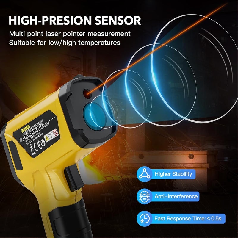 Instrodots Infrared Thermometer Gun - Digital Laser Thermometer emperature Gun with Adjustable Emissivity & Max Value, -58°F~1472°F Non-Contact Surface Thermometer for Cooking, Freezer, Pizza, HVAC - Image 2